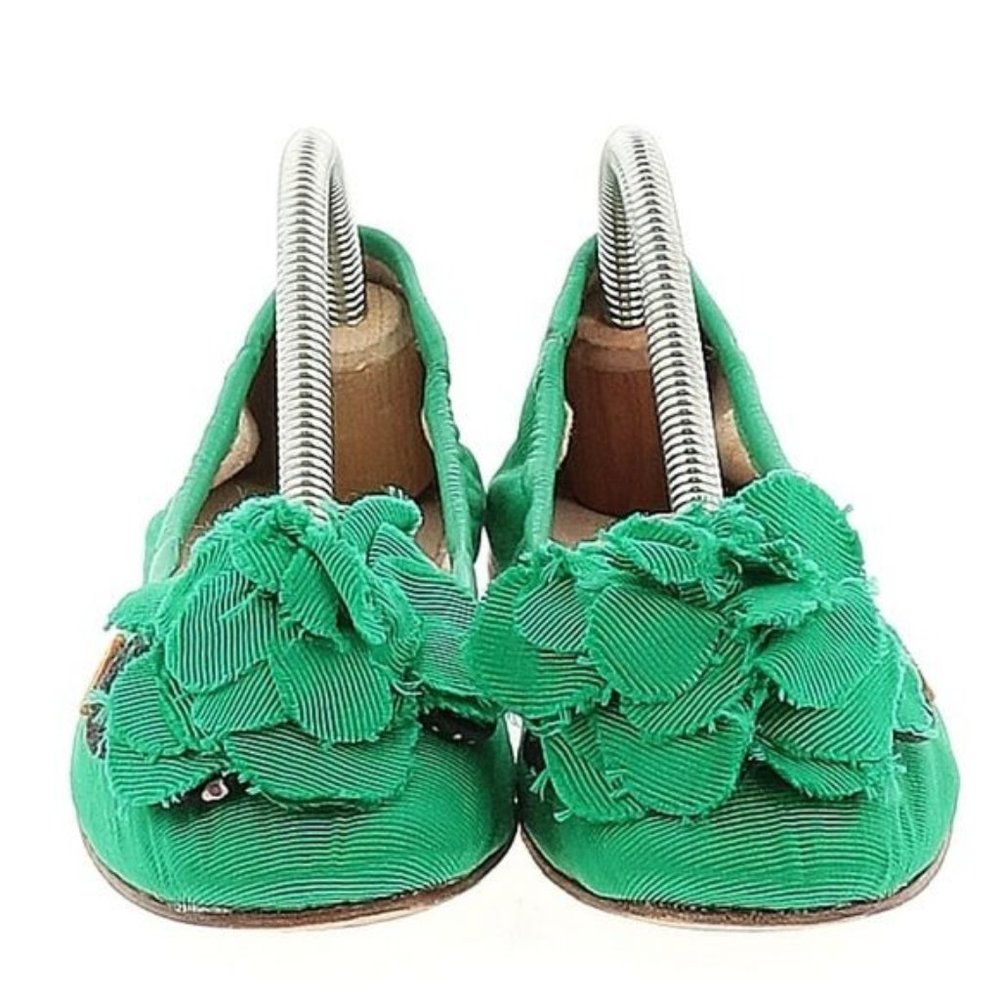 All Black Green Flats Buttons and Fabric Size 6